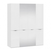 Шкаф комбинированный Глосс (ТриЯ) с 2 дверями со стеклом и 2 зеркальными дверями Белый глянец, Стекло